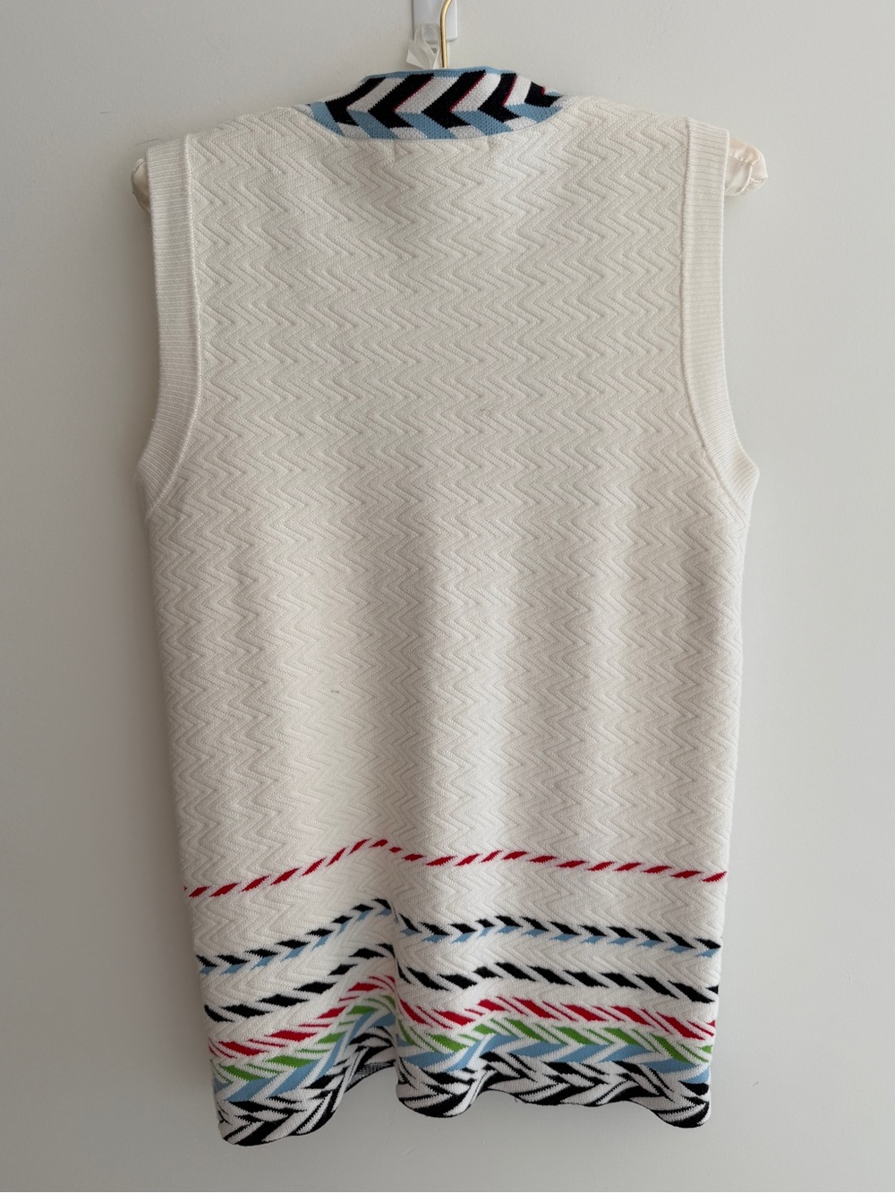 CHINSTUDIO Button Front Knit Vest Chevron Stripe Trim Preppy Nautical Nordic - Picture 8 of 17